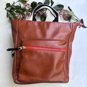 Universal Thread Cognac Faux Leather Mini Backpack with Red Zipper